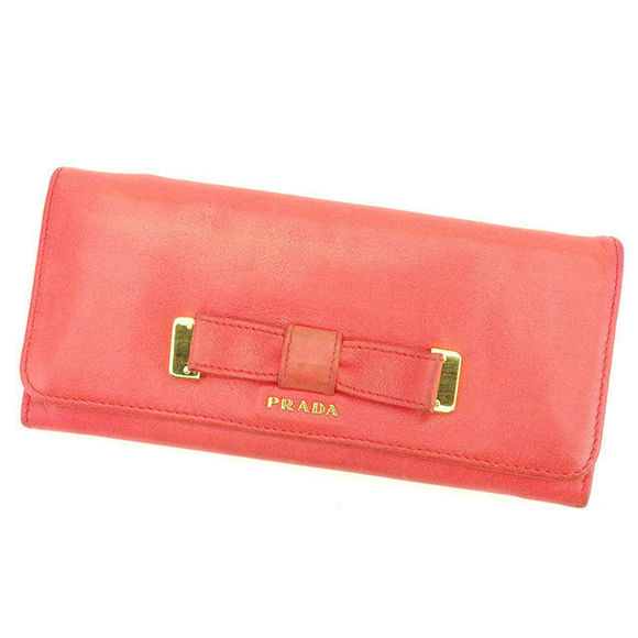 Prada Wallet leather long pink ribbon motif - Picture 1 of 6